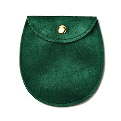 Green Velvet Jewelry Storage Pouches, Oval Jewelry Bags with Golden Tone Snap Fastener, for Earring, Rings Storage, Green, 9.8x9x0.8cm