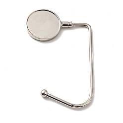 Platinum Zinc Alloy Bag Hangers, Purse Hooks, with Thick Right Angled Hook, Round, Platinum, 9.9~11.4x7x0.4~0.7cm, Tray: 3.4cm