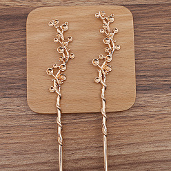 Light Gold Flower Alloy Hair Sticks Findings, Round Bead Settings, Light Gold, 178mm, Fit for 3mm & 5mm Beads