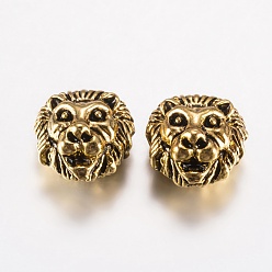 Or Antique Perles en alliage de style tibétain, tête de lion, Or antique, 13x12x8mm, Trou: 2mm