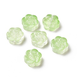 Pale Green Transparent Spray Painted Glass Beads, Plum Blossom Flower, Pale Green, 10x11x4mm, Hole: 1mm