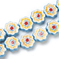 Blue Handmade Porcelain Flower Beads Strands, Blue, 16x16x6mm, Hole: 2mm, about 20pcs/strand, 12.99 inch(33cm)