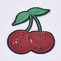 Colorful Computerized Embroidery Cloth Iron on/Sew on Patches, Costume Accessories, Paillette Appliques, Cherry, Colorful, 68x78x1mm