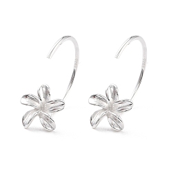 Silver Flower 925 Sterling Silver Stud Earrings for Girl Women, Dainty Minimalist Open Hoop Earrings, Silver, 14mm, Pin: 1mm