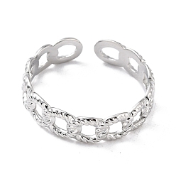 Stainless Steel Color 304 Stainless Steel Finger Rings, Cuff Rings, Long-Lasting Plated, Textured Curb Chain Shape, Stainless Steel Color, US Size 7 3/4(17.9mm), 5mm