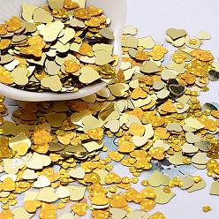 Oro Accesorios de adorno, paillette plástico pvc / cuentas de lentejuelas, color de ab chapado, corazón, oro, 3~8x3~8x0.3 mm