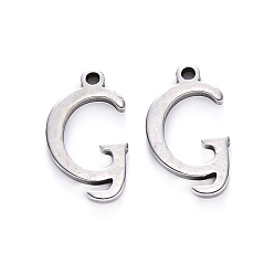 Letter G 201 Stainless Steel Charms, Laser Cut, Stainless Steel Color, Letter.G, 13x7.5x1mm, Hole: 1mm