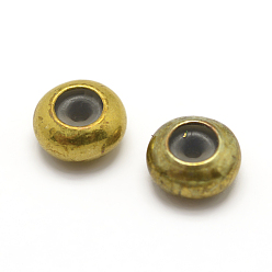 Brut (Non-plaqué) Perles en laiton, sans nickel, avec caoutchouc à l'intérieur, perles de curseur, perles de bouchage, rondelle, brut (non plaqué), 6x3mm, trou en caoutchouc: 1 mm