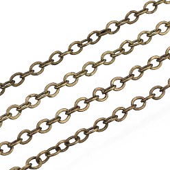 Античная Бронза Латунные кабельные цепи, пайки, с катушкой, Плоско-овальные, античная бронза, 2x1.8x0.2 мм, около 9.84 футов (3 м) / рулон