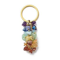 Doré  Porte-clés en perles de pierre précieuse naturelle sur le thème du chakra, avec 304 accessoires en acier inoxydable, or, 6.5 cm