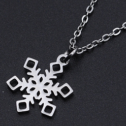 Stainless Steel Color Christmas Theme, 201 Stainless Steel Pendant Necklaces, with Cable Chains and Lobster Claw Claspss, Snowflake, Stainless Steel Color, 15.74 inch(40cm), 1.5mm