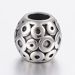 Antique Silver 304 Stainless Steel European Beads Enamel Settings, Barrel, Large Hole Beads, Antique Silver, Tray: 0.8~1.5mm, 11x10mm, Hole: 5mm