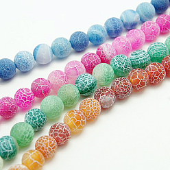 Mixed Color Natural Crackle Agate Beads Strands, Dyed, Round, Grade A, Mixed Color, 6mm, Hole: 1mm, about 63pcs/strand, 15.5