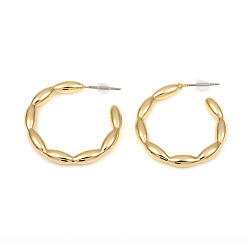 Real 18K Gold Plated Brass Stud Earrings, Half Hoop Earrings, Long-Lasting Plated, Real 18K Gold Plated, 27.5x28x3.5mm, Pin: 0.7mm