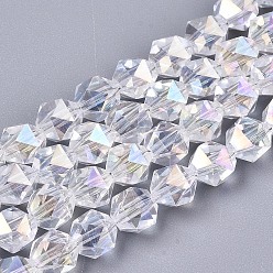 Clair Plaquent verre transparent perles brins, de couleur plaquée ab , facette, ronde, clair, 6x5.5x5.5mm, Trou: 1mm, Environ 100 pcs/chapelet, 22.44 pouce (57 cm)