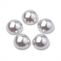 Light Grey Eco-Friendly Plastic Imitation Pearl Cabochons, High Luster, Grade A, Half Round, Light Grey, 16x8mm