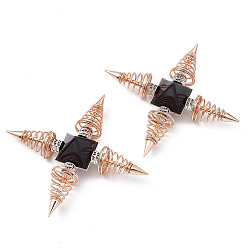 Obsidian Rose Gold Brass Spritual Energy Generator, with Natural Obsidian Pyramid and Conductive Coils, for Body Healing, Reiki Balancing Chakras, Aura Cleansing, Protection, Darts, 113.5x113.5x32mm
