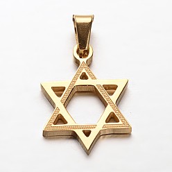Golden Star of David 304 Stainless Steel Pendants, for Jewish, Golden, 22x16x2mm, Hole: 4x7mm