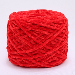 Rouge Fil de laine chenille, fils à tricoter à la main en coton velours, pour bébé chandail écharpe tissu couture artisanat, rouge, 3mm, 90~100g/écheveau