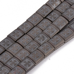 Gunmetal Plated Electroplate Non-magnetic Synthetic Hematite Beads Strands, Matte Style, Rectangle with Cross, Gunmetal Plated, 6x5x3mm, Hole: 1mm, about 70pcs/strand, 15.7 inch