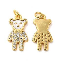 Real 18K Gold Plated 925 Sterling Silver Micro Pave Cubic Zirconia Charms, Bear Charm, with Shell & 925 Stamp & Jump Ring, Real 18K Gold Plated, 13x7x1.5mm, Hole: 2.3mm