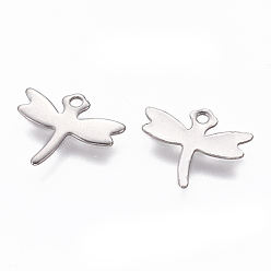 Stainless Steel Color 201 Stainless Steel Charms, Dragonfly, Stainless Steel Color, 10x12x0.6mm, Hole: 1mm