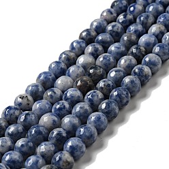 Punto Piedra Azul Hebras de cuentas de jaspe de punto azul natural, esmerilado, rondo, 8~8.5 mm, agujero: 1.2~1.4 mm, sobre 45~48 unidades / cadena, 14.65''~15.08'' (37.2~38.3 cm)