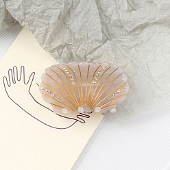 Lino Pinzas para el cabello con garra grande de acetato de celulosa con forma de concha, con diamantes de imitación, para mujer niña cabello grueso, lino, 38x70x50 mm