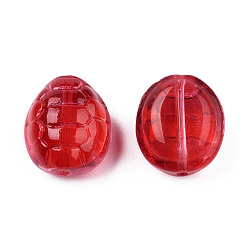 Red Transparent Spray Painted Glass Beads, Tortoise, Red, 12x11x7mm, Hole: 1mm