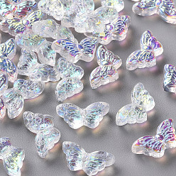 Claro AB Perlas de vidrio transparentes, con polvo del brillo, color de ab chapado, mariposa, claro ab, 8x15x4.5 mm, agujero: 1 mm