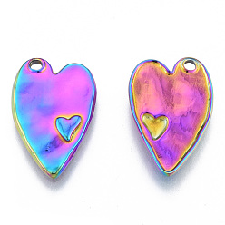 Rainbow Color Ion Plating(IP) 304 Stainless Steel Pendants, Heart, Rainbow Color, 23.5x15.5x2.5mm, Hole: 1.8mm