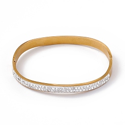 Oro Brazalete con bisagras de diamantes de imitación de cristal, chapado al vacío 201 joyería de acero inoxidable para mujer, dorado, diámetro interior: 2x2-3/8 pulgada (5.05x5.9 cm)