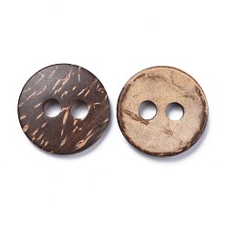 Coffee Natural Coconut Buttons, 2-Hole, Flat Round, Coffee, 25~25.5x3.5~4.5mm, Hole: 5mm
