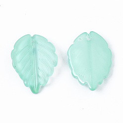Turquoise Vaporisez pendentifs en verre peint, feuille, turquoise, 23.5x17.5x4.5mm, Trou: 1mm