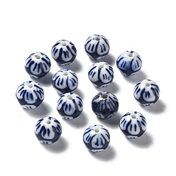 Azul Oscuro Cuentas de porcelana hechas a mano, porcelana azul y blanca, rondo, azul oscuro, 10.5x9.5 mm, agujero: 1.5 mm