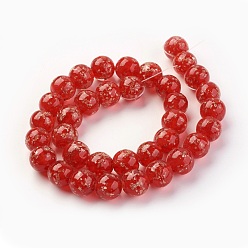 Rouge Brins de perles au chalumeau de sable d'or faites à la main, lumineux, ronde, rouge, 10mm, Trou: 1.2mm, Environ 40 pcs/chapelet, 14.3 pouce (38 cm)