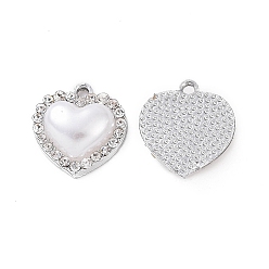 Platine Pendentifs en alliage, avec perles en plastique imitation abs, charme coeur, platine, 17x15.5x5mm, Trou: 1.8mm