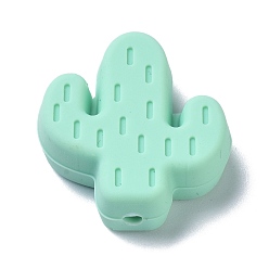 Aquamarine Silicone Focal Beads, Chewing Beads For Teethers, Cactus, Aquamarine, 25x23x8mm, Hole: 2.3mm