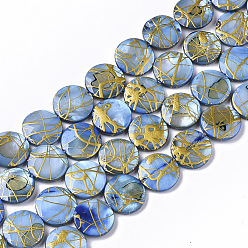 Royal Blue Drawbench Freshwater Shell Beads Strands, Dyed, Flat Round, Royal Blue, 10.5~11.5x2~3mm, Hole: 1mm, about 32pcs/Strand, 14.17 inch~14.45 inch