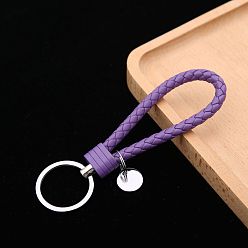 Bleu Ardoise Porte-clés à tricoter en cuir pu, porte-clés bracelet, avec porte-clés en alliage plaqué platine, bleu ardoise, 12.5x3.2 cm