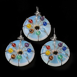 Opalite Opalite Pendants, with Platinum Brass Findings, Donut/Pi Disc with Beaded Charms, 41~42x31x11.5~12.5mm, Hole: 5~5.5x3mm
