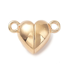 Настоящее золото 18K Латунные магнитные застежки, сердце, реальный 18 k позолоченный, 9.5x14.5x6.5 мм, отверстие : 1.5 мм