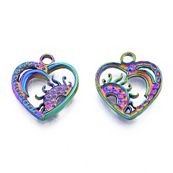 Rainbow Color 304 Stainless Steel Pendant Rhinestone Settings, Heart with Sun, Rainbow Color, Fit For 1mm Rhinestone, 19x17x2mm, Hole: 2mm