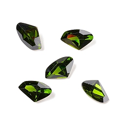 Dark Green Cubic Zirconia Cabochons, Pointed Back & Back Plated, Triangle, Olivine, 9x14x4mm