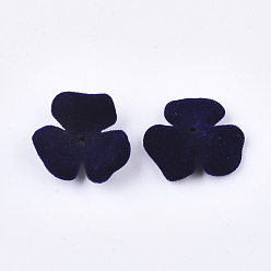 Prussian Blue Flocky Acrylic Bead Caps, 3-Petal, Flower, Prussian Blue, 22x23x8mm, Hole: 1mm