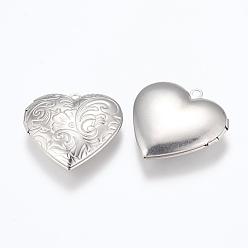 Stainless Steel Color 316 Stainless Steel Locket Pendants, Photo Frame Charms for Necklaces, Heart, Stainless Steel Color, 29x29x7mm, Hole: 2mm, Inner Size: 16.5x21.5mm