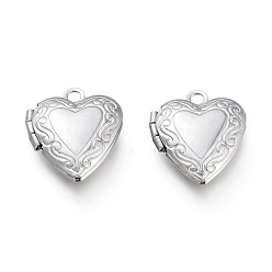 Stainless Steel Color 316 Stainless Steel Locket Pendants, Photo Frame Charms for Necklaces, Heart, Stainless Steel Color, Tray: 8x7.5mm, 15x13x4.5mm, Hole: 1.5mm