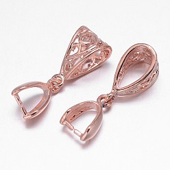 Rose Gold Filigree Rack Plating Brass Pendant Pinch Bails, Rose Gold, 13x8x5mm, Hole: 5x9mm and 7x4mm, Pin: 1mm