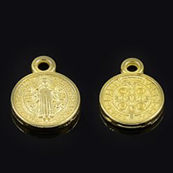 Золотой Подвески из сплава в тибетском стиле, плоско-круглые, золотые, 15x12x1 мм, отверстие : 2 мм