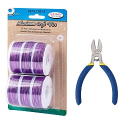Purple DIY Jewelry Kits, with Aluminum Wire and Iron Side Cutting Pliers, Purple, 1mm, about 23m/roll, 6rolls/set